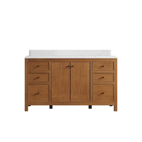 Willow Collections Chicago Veneer 60 in. W x 22 in. D x 36 in. H Double Sink Bath Vanity in Dark Natural with 1.5 in. Empira White Qt. Top