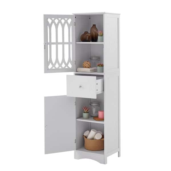 Magic Home Tall Bathroom Freestanding Storage Cabinet with Adjustable  Shelf, Drawer and Acrylic Doors,Grey CS-WF283639AAL - The Home Depot