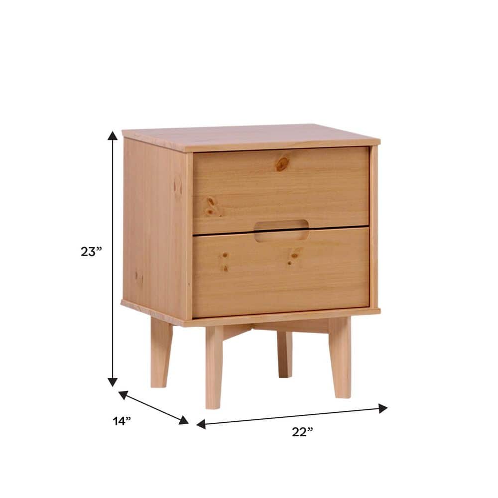 Sloane 2-Drawer Natural Pine Mid-Century Modern Solid Wood Nightstand - thumbnail 3