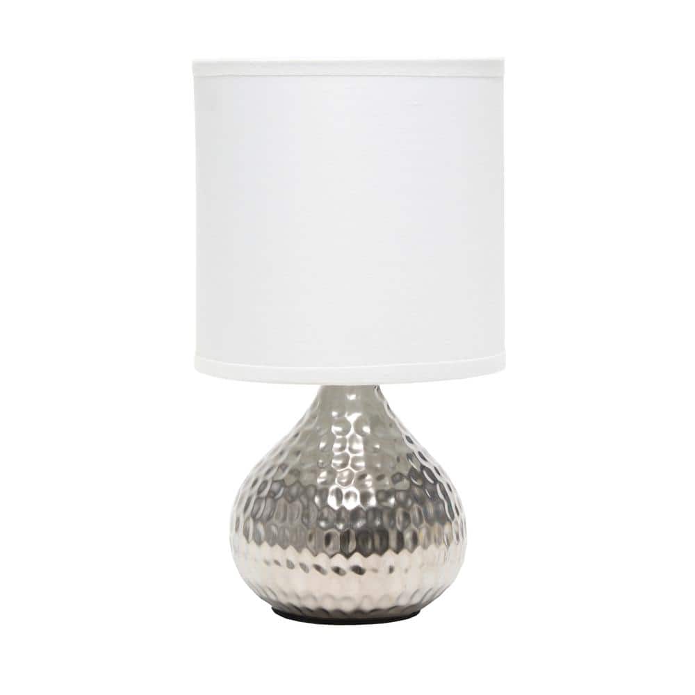 Simple Designs 9.25 in. Silver and White Hammered Drip Mini Table Lamp ...