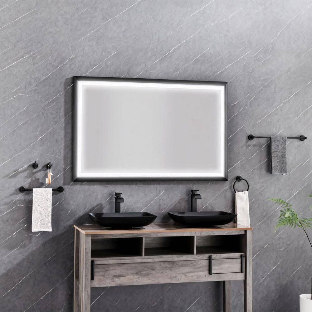72 in. W x 48 in. H Rectangular Framed Dimmable LED Lighted Anti-Fog Wall Mounted Bathroom Vanity Mirror in Matte Black price history on PriceWatchPro