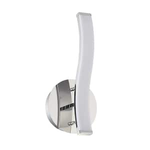 WAVE 5.5 in. 1 Light Chrome LED Wall Sconce with White Metal, Acrylic Shade