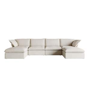 163 in. Flared Arm 6-Piece Linen Modular Sectional Sofa in Beige