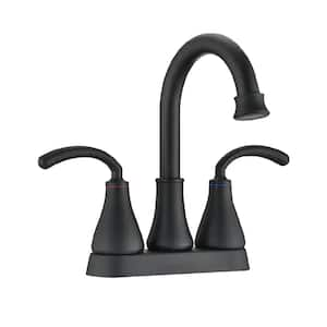 4 in. Centerset Double Handle Mid Arc Bathroom Faucet with Drain Kit Included in Matte Black