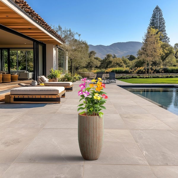 Sapcrete 14 in. Large Muted Teal (Enhanced Interior) Concrete Round Planter / Pot with Drainage Holes