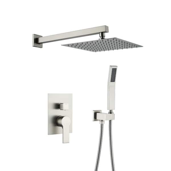 Boyel Living 1-Spray Patterns with 2.5 GPM 10 in. Wall Mount Dual Shower Heads with Pressure Balance Valve in Brushed Nickel