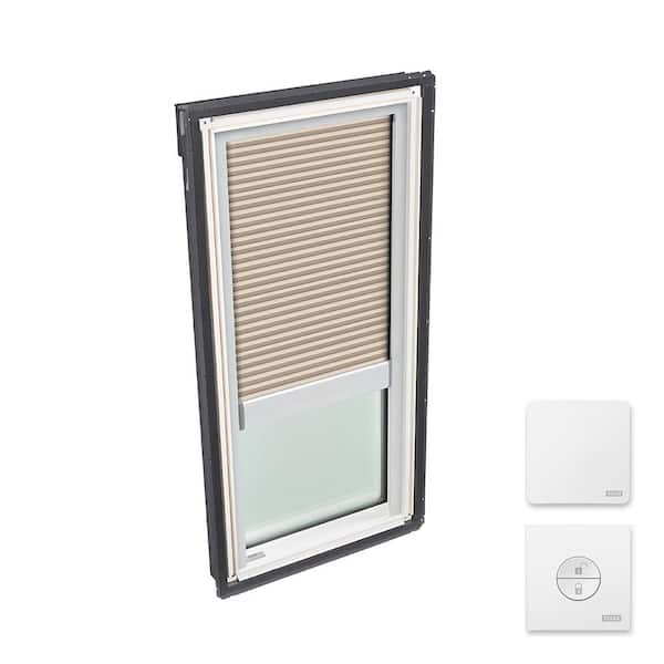 VELUX 21 in. x 45-3/4 in. Fixed Deck Mount Skylight with Laminated Low-E3 Glass and Beige Solar Powered Room Darkening Blind