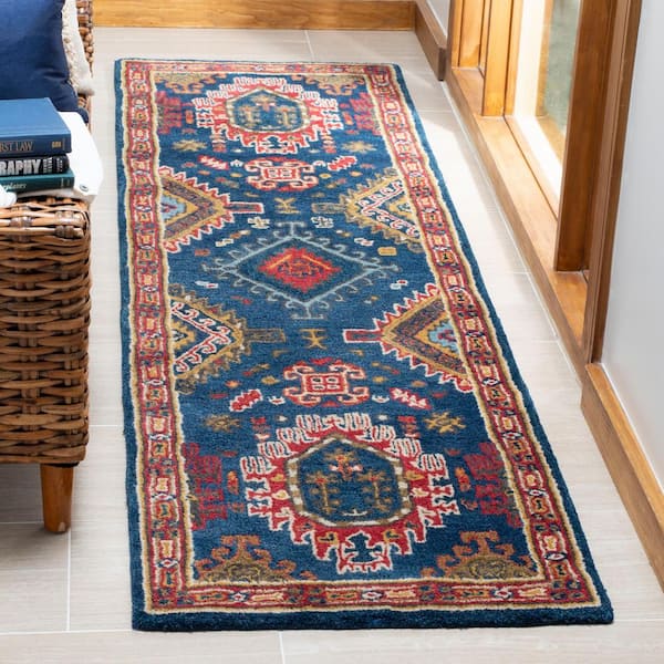 Heritage 2 ft. x 10 ft. Navy/Red Border Lodge Runner Rug