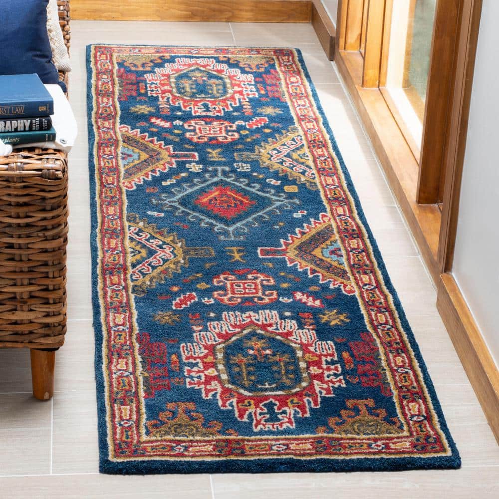 SAFAVIEH Heritage 2 ft. x 6 ft. Navy/Red Border Lodge Runner Rug HG426N ...