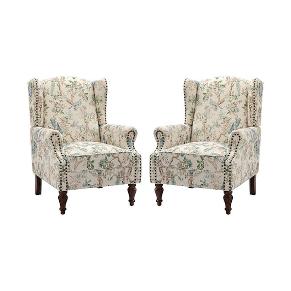 JAYDEN CREATION Gille Traditional Bird Upholstered Wingback Accent Chair with Spindle Legs (Set of 2)