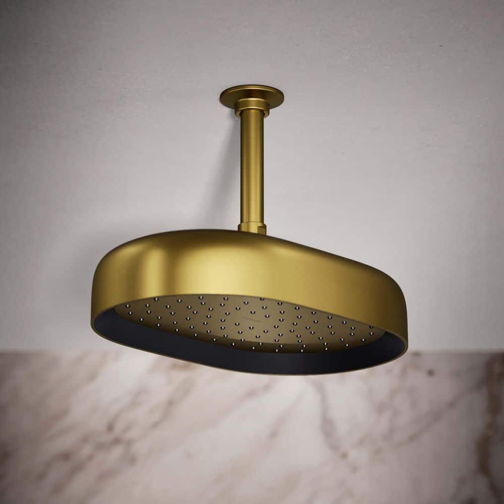 Vibrant Brushed Brass Oval Rain Shower Head with Adjustable Spray