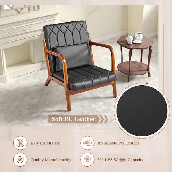 Modern Accent Chair, Solid Wood Frame, Black (Style 4) Upholstery, Comfortable Lounge Chair with 1-Pillow (Set of 1)