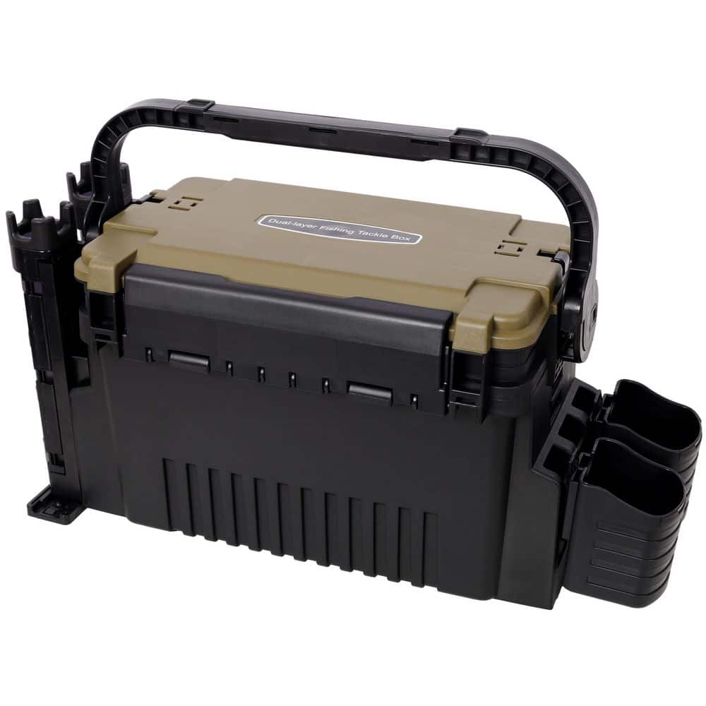 9 in. W Army Green Plastic Portable Dual-layer Fishing Tackle Tool Box with Rod Holder, Cup Holder and Carring Strap price history on PriceWatchPro