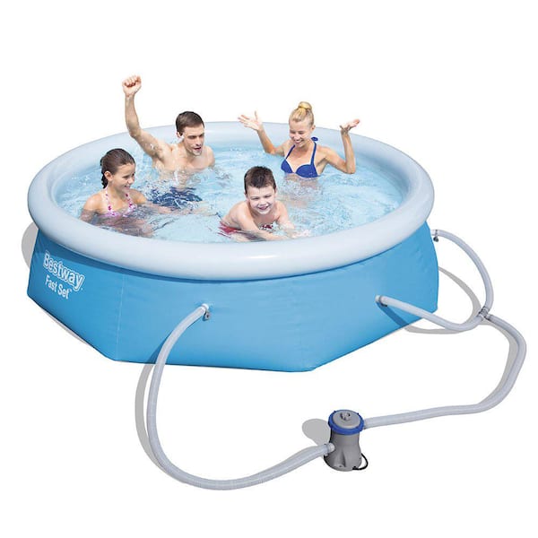 Bestway 8 ft. x 26 in. Fast Set Inflatable Above Ground Swimming Pool with Filter Pump