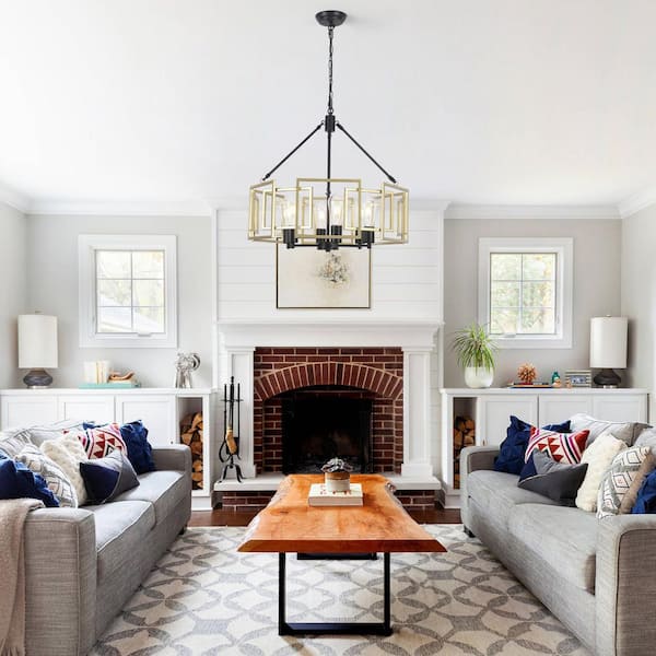 6 light 24.02" Black/Gold Large IndustrialMetal Geometric Drum Hollow Chandelier for Dining Room with no bulbs included