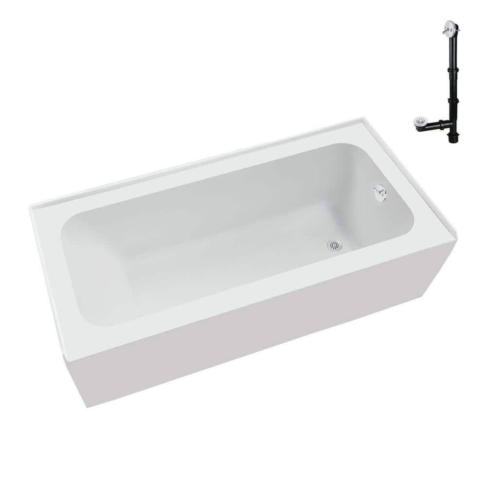 66-Inch Glossy White Acrylic Alcove Bathtub with Right-Hand Drain