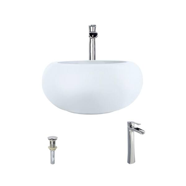MR Direct Porcelain Vessel Sink in White with 731 Faucet and Pop-Up Drain in Chrome