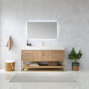 Alistair 60 in. W x 22 in. D x 33.9 in. H Single Sink Bath Vanity in North American Oak with White Grain Stone Top