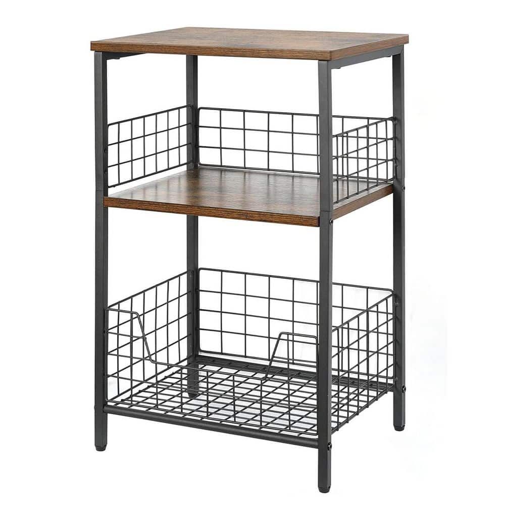 Rustic Brown 15.7 in. x 25 in. Metal Freestanding Magazine Rack