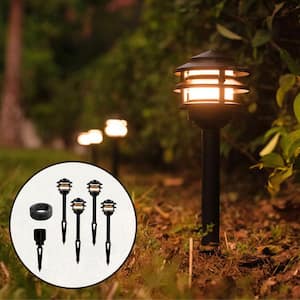 Low Voltage Black Hardwired Brass Pagoda Path Light with LED Bulb (4-Pack)
