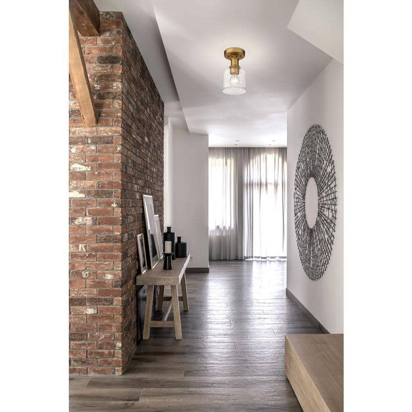 Heritage Brass and Clear Glass Globe Flush Mount Light