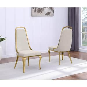 Bora Cream Boucle Fabric Side Chair (Set of 2) with Gold Legs