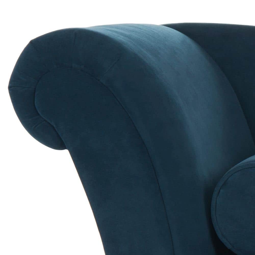 Navy Velvet Transitional Chaise with Gold Cap Legs and Pillow