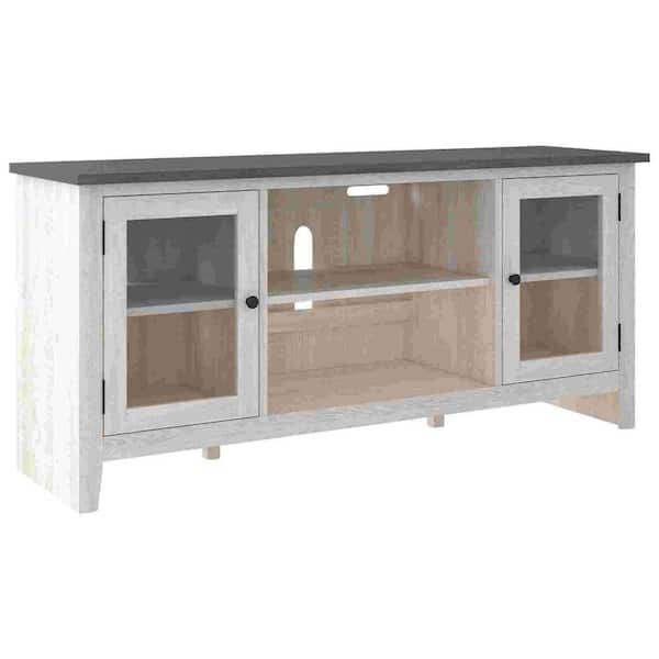 Benjara 60 in. Gray and White Wood TV Stand Fits TVs up to 65 Inch in. with 6 Shelves