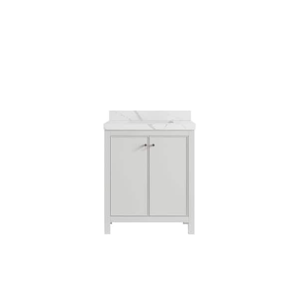Willow Collections Chicago 30 in. Single Sink Freestanding White Bath Vanity with Calacatta Laza Qt. Top Unassembled