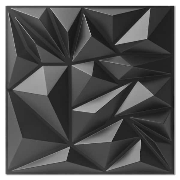 1/50 in. x 11.8 in. x 11.8 in. Black Square Edge PVC Decorative Wall Paneling, Diamond Textured Wall Panels (33-Pack)