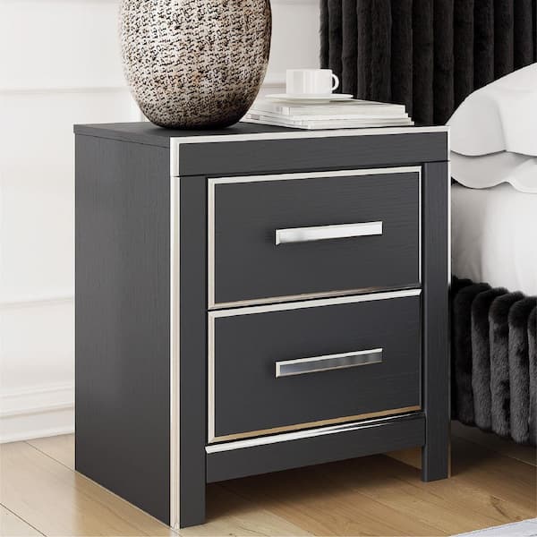Ravalori Black 2 Drawer 21.69 in. W Nightstand