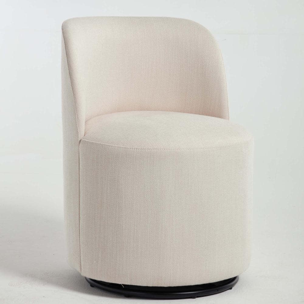 Upholstered Kitchen & Dining Barrel Chair, Linen Dining Chair, 360 Degree Swivel Accent Makeup Vanity Side Chair, Beige