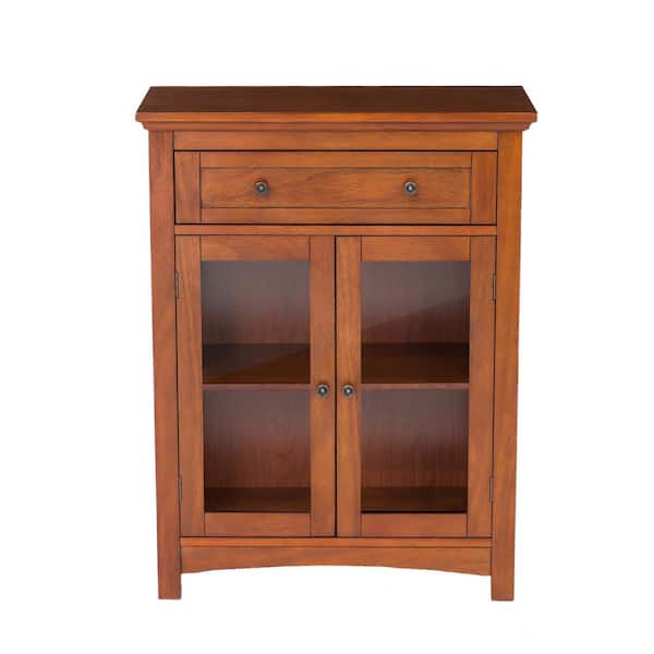 Glitzhome 32 in. H Mahogany Brown Storage Cabinet with 1-Drawer and 2-Doors