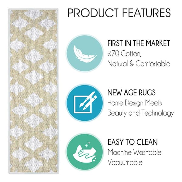 SUSSEXHOME Floral Light Beige 9 in. x 28 in. Cotton Carpet Stair Tread Cover (Set of 13)