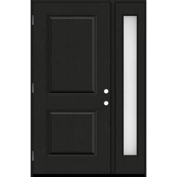 Regency 53 in. x 80 in. 2P Squaretop RHOS Onyx Stain Mahogany Fiberglass Prehung Front Door with Obscure 14in. SL 4-9/16