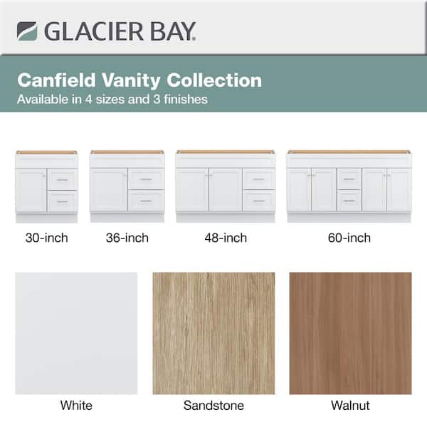 【vani】キャビネット Glacier Bay Canfield 36 in. W x 21 in. D x 33.5 in. H Bath Vanity