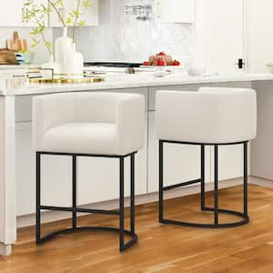 Jessica 26 in.Beige Modern Counter Bar Stool Fabric Upholstered Barrel Counter Stool with Metal Frame Set of 2