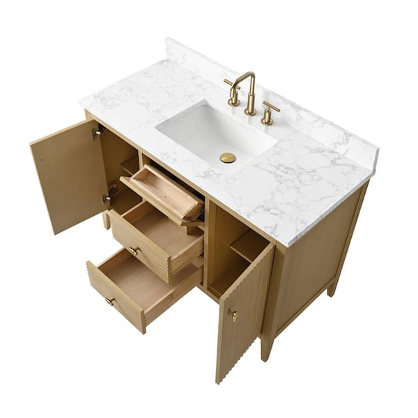 Vanity Art 48 Inch Vessel Single Sink Bathroom Vanity Cabinet With 1 Mirror, Engineered Marble Top Bathroom Cabinet Compact Set With 8 Dovetail Drawers And Soft Closing Doors, VA3124-48W
