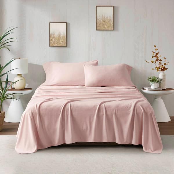 Micro Fleece 4-Piece Blush Polyester Queen Sheet Set
