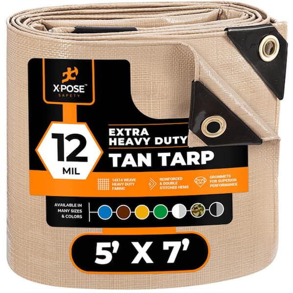 Heavy-Duty Tan Poly Tarp 5 ft. x 7 ft. Multi-Purpose Protective Cover Durable Extra Thick 12 Mil Polyethylene