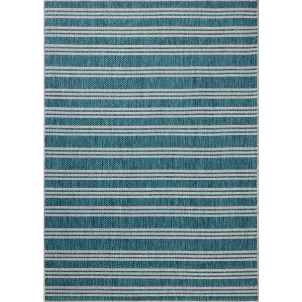 Easton Teal / Fog 4 ft. x 6 ft. Indoor/Outdoor Accent Rug
