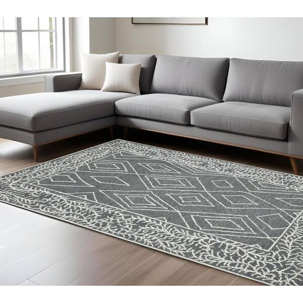 8 ft. x 10 ft. Gray and White Wool Geometric Hand Hooked Area Rug