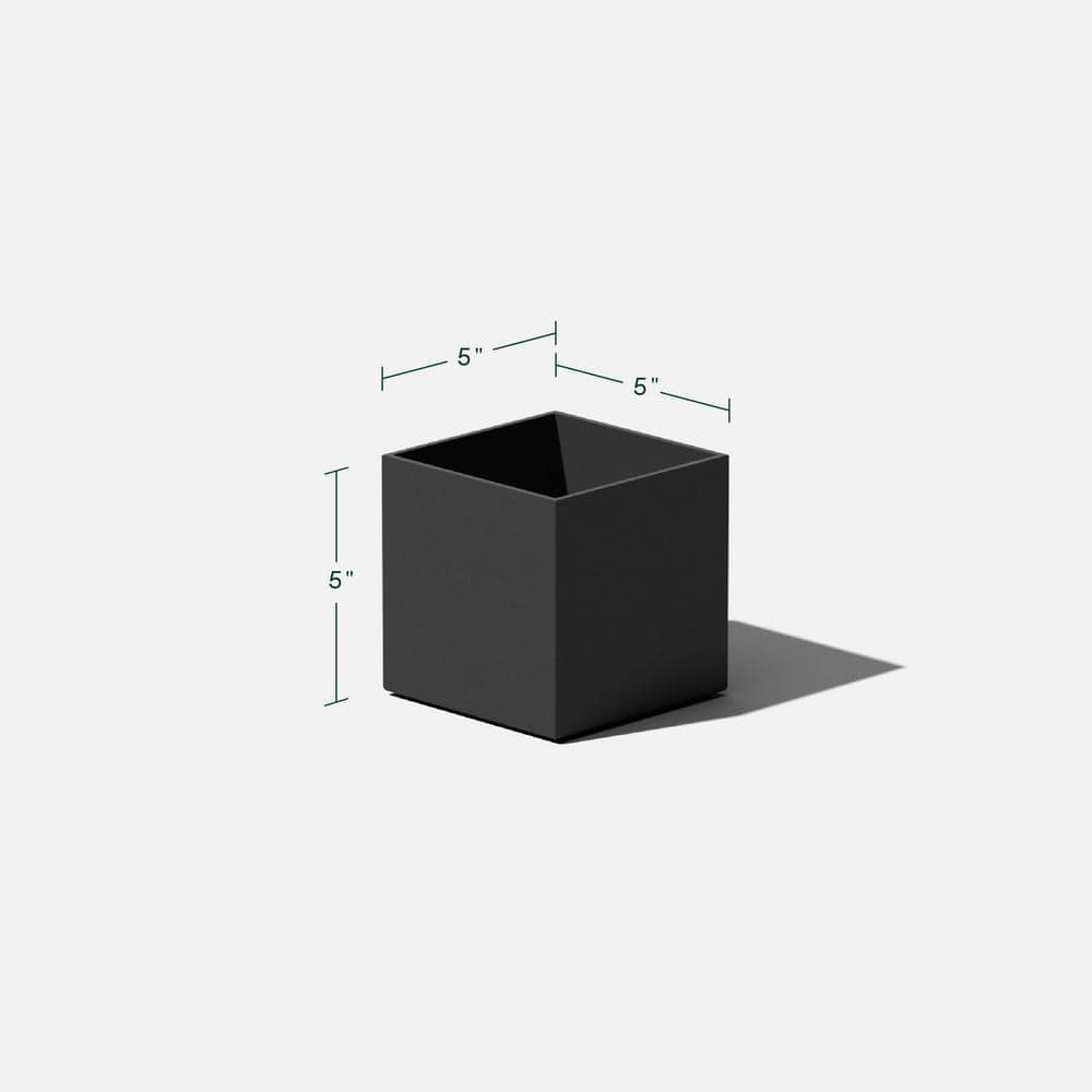 Compact Black Plastic-Stone Composite Cube Planter, 5 Inch