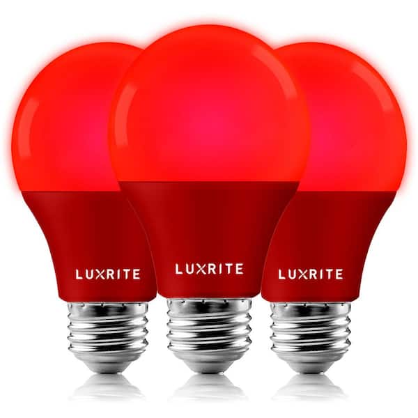 LUXRITE 60-Watt Equivalent A19 LED Light Bulb Red UL Listed, E26 Standard Base, Indoor Outdoor, Porch, Christmas (3-Pack)
