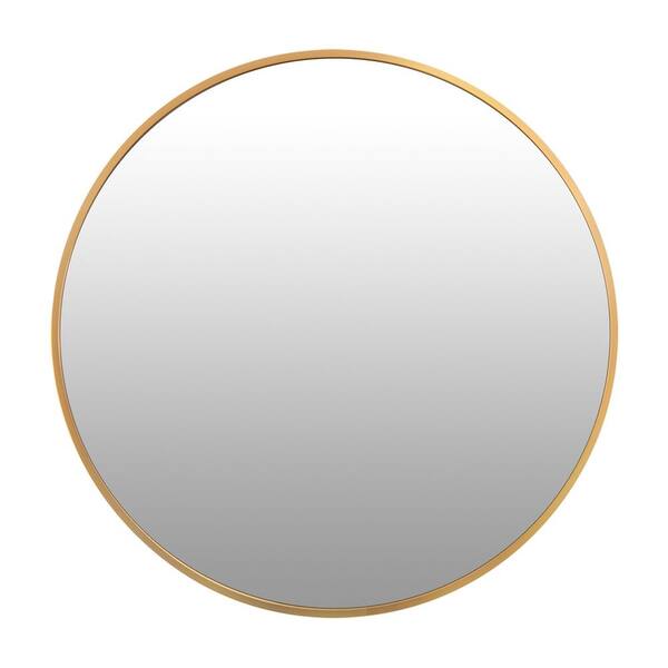 WELLFOR 28 in. W x 28 in. H Round Metal Framed Wall-Mounted Bathroom Vanity Mirror in Gold