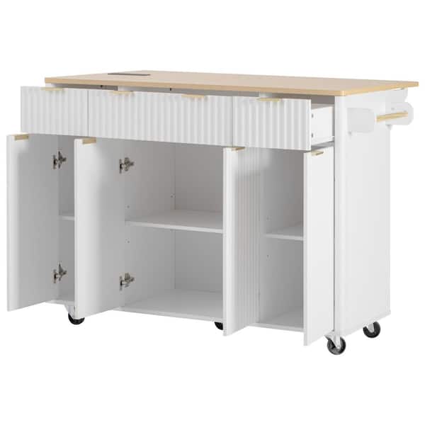 Runesay Farmhouse White Wood 55.5 in. Power Outlet Drop Leaf