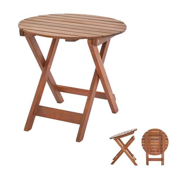 Karl home 18 in. Acacia Wood Round Folding Side Table