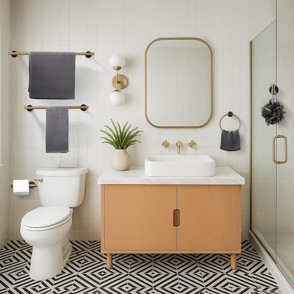 6-Piece Wall Mount Bath Hardware Set with Towel Ring Toilet Paper Holder Towel Hook and Towel Bar in Black and Gold