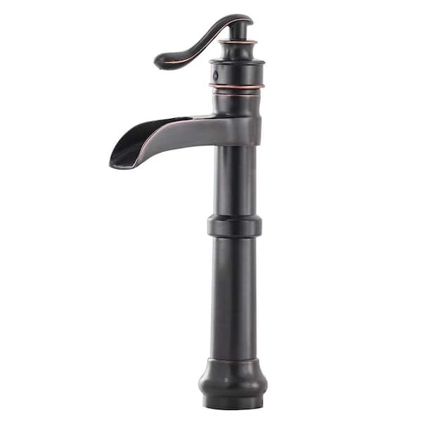 DESwan Single Hole Single Handle Waterfall Tall Body Bathroom Vessel Sink Faucet in Oil Rubbed Bronze