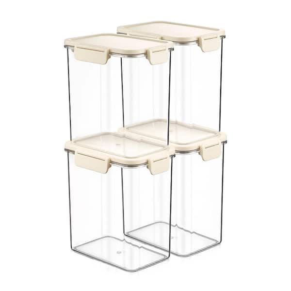 Stackable Plastic Food Storage Container with Lids (4 Pack), Clear Airtight Pantry Canister for Kitchen Organization